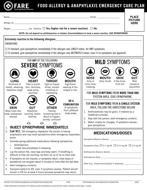 Food Allergy Action Plan Form Fill Out Printable PDF Forms Online