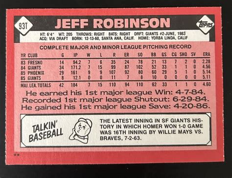 Topps Traded T Jeff Robinson San Francisco Giants Ebay