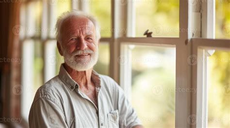 Ai Generated Portrait Of Happy Retired Senior Man Standing At Home Near Window 38964635 Stock