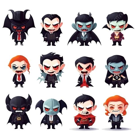 Coleção Colorida De Personagens De Vampiros De Halloween Com Design