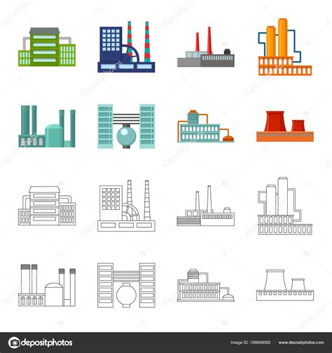 Industry Production Factory Set Collection Icons In Cartoon Outline