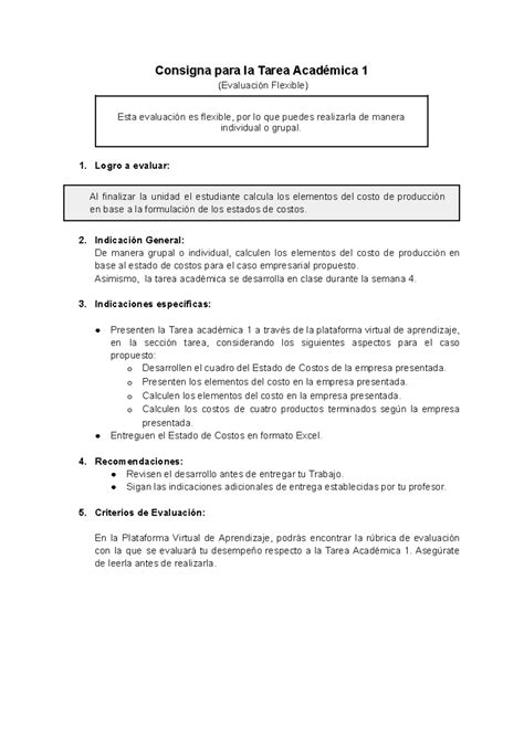 Semana Indicaciones Tarea Acad Mica Consigna Para La Tarea