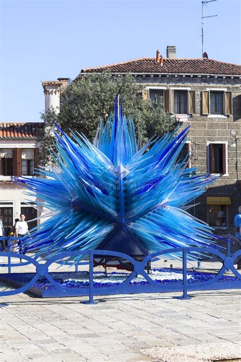 `comet Glass Star` Blue Sculpture Campo Santo Stefano Murano Venice Italy Editorial Image