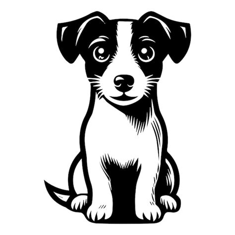 Jack Russell terrier con ojos grandes sentado en el suelo Ilustración