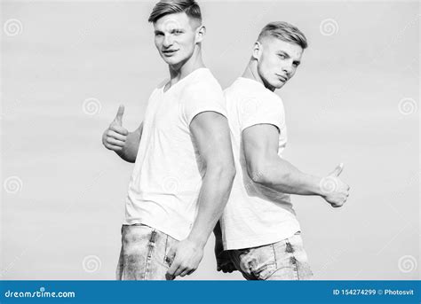 Muscular Sexy Guys With Naked Torso Hunks With Athletic Body Two Caucasian Men Twins In Same