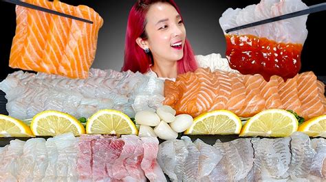 Mukbang Raw Fish sashimi SEAFOOD모듬회 연어회 광어회 우럭회 밀치회먹방 salmon