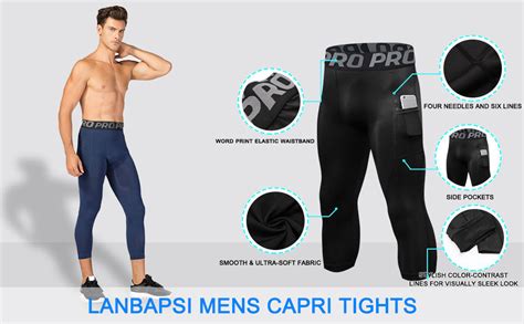 Lanbaosi Compression Pants For Men 3 4 Capri Leggings Dry Fit Workout