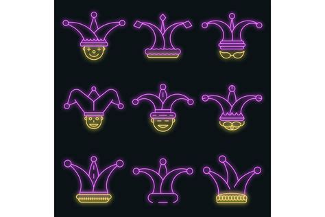 Jester Icon Set Vector Neon Graphic By Ylivdesign · Creative Fabrica