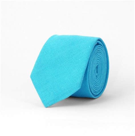 Cyan Tie Light Blue Tie Blue Linen Necktie Cyan Wedding