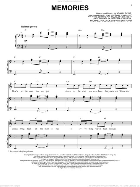 Maroon 5 Memories Sheet Music For Voice And Piano Pdf