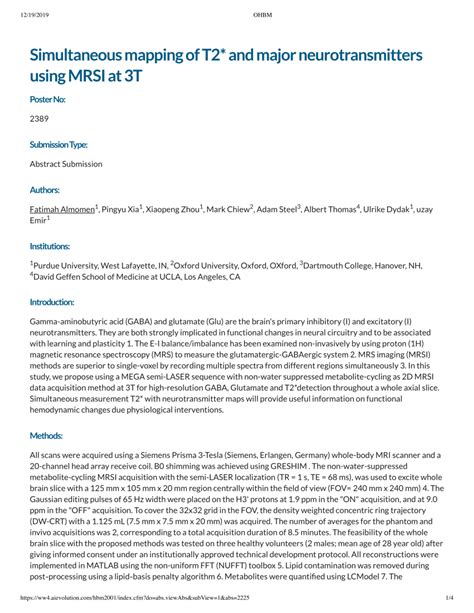 Pdf Simultaneous Mapping Of T And Major Neurotransmitters Using