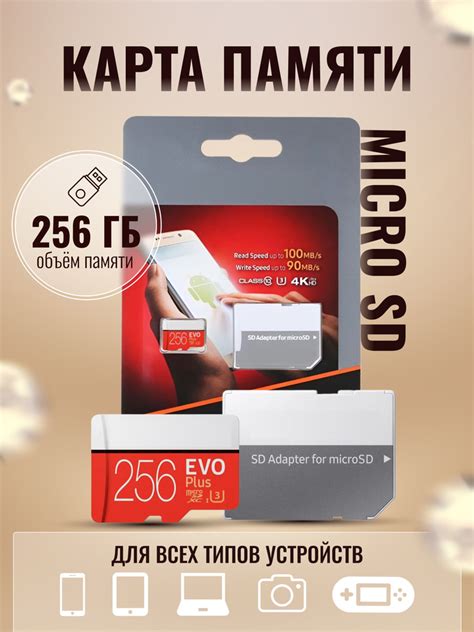 Карта памяти Micro SD для Samsung EVO Plus 256 ГБ class 10 (MB-MC256HA ...