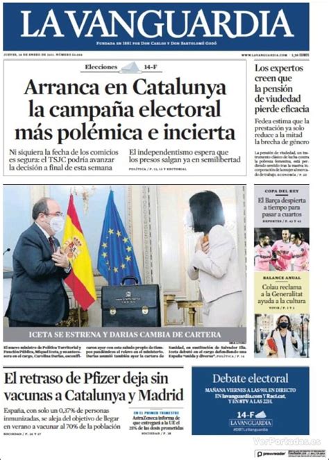 Portada La Vanguardia Jueves De Enero De