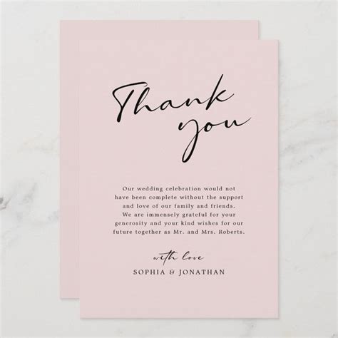 Chic Modern Calligraphy Blush Pink Simple Wedding Thank You Card