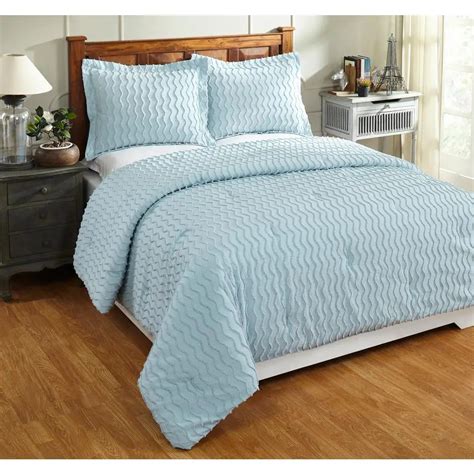 Isabella Comforter 3 Piece Blue Full Queen 100 Cotton Tufted Chenille