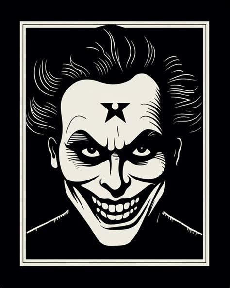 Un Dessin En Noir Et Blanc D Un Visage De Joker Avec Une Toile Sur Son