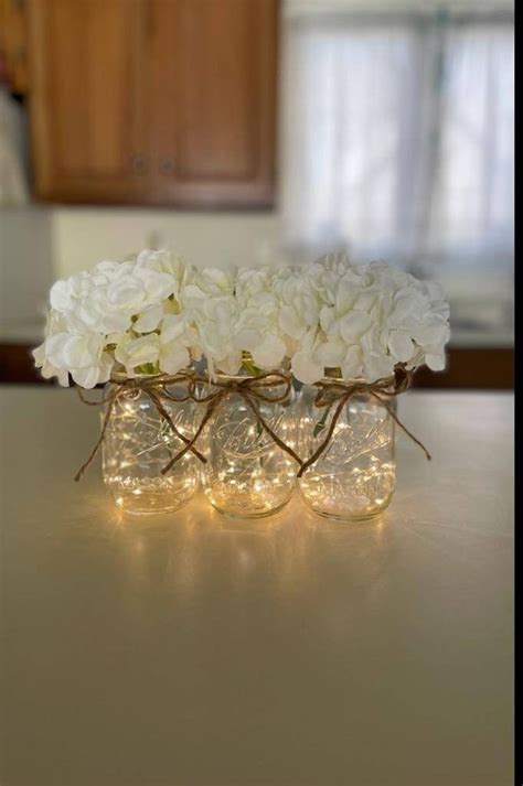 Mason Jar With Lights Royal Blue Hydrangeas Centerpiece For Etsy In