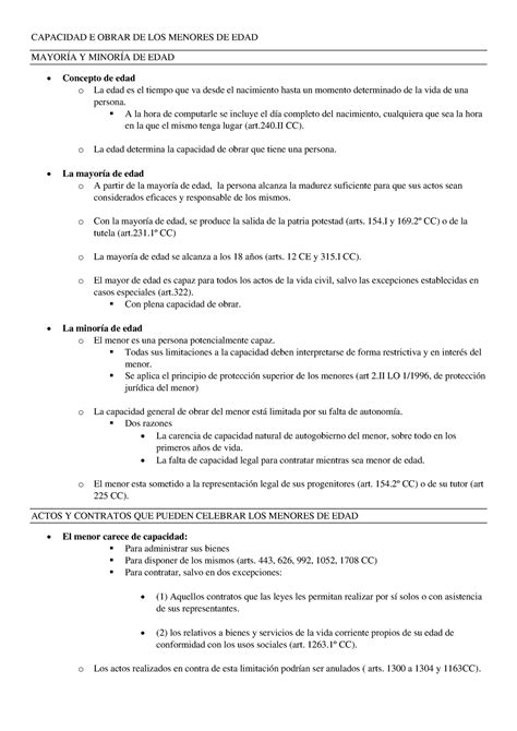 TEMA 4 Capacidad De Obrar De Los Menores De Edad CAPACIDAD E OBRAR