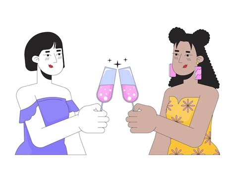 Novias Lesbianas Tintineando Vasos Personajes De Dibujos Animados