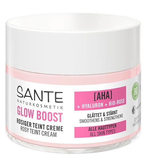 Crème rose Glow Boost BIO AHA acide hyaluronique Sante 50ml