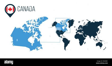 Canada Map On A World Map With Flag And Map Pointer Vector