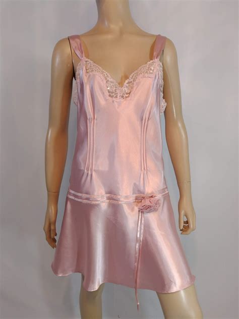 Pink Satin Nightgown Women S S Style Lingerie Lace Pink Satin Ribbon Removable Rose Lux