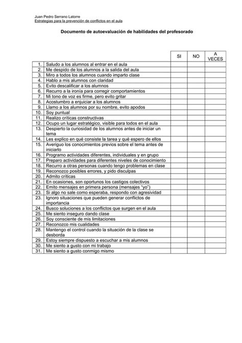 Documento Para La Autoevaluacion Del Profesorado PDF