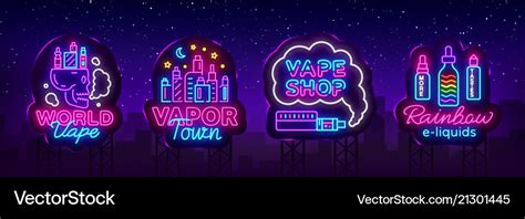 Vape Shop Neon Sign Collection Vaping Royalty Free Vector