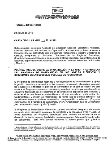 Calam O Nueva Carta Circular Programa De Matematicas