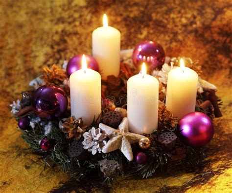 Large Christmas Advent Wreath Candles For Catholic Church Celebration Stock Image Image Of