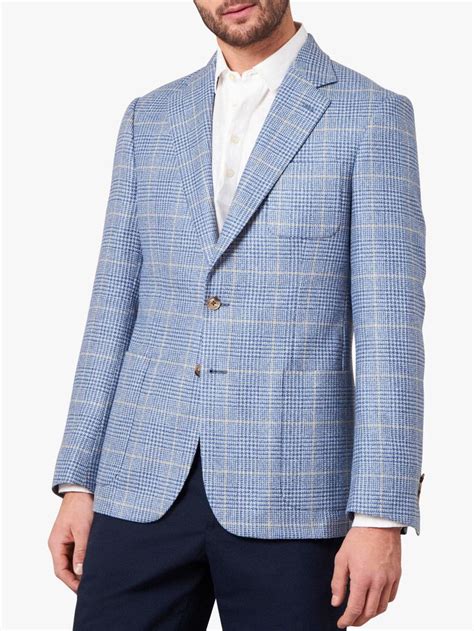 Jaeger Linen Silk Blend Overcheck Regular Fit Blazer Light Blue In 2020 Blazer Blazers For