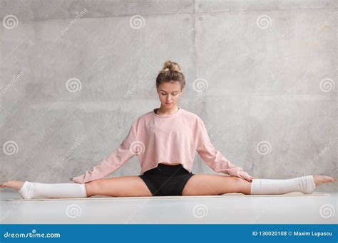 Beautiful Slim Woman Stretching In Splits Stock Photo Image Of