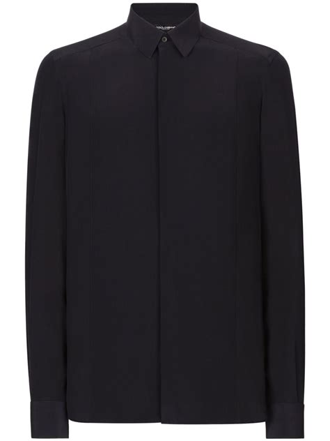 Dolce Gabbana Long Sleeve Silk Shirt Blue Farfetch Uk