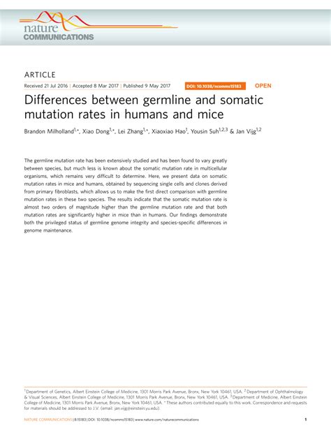 (PDF) Differences between germline and somatic mutation rates in humans and mice