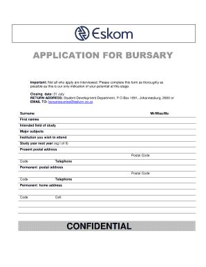 ZA Eskom Application For Bursary 2017 2024 Fill And Sign Printable