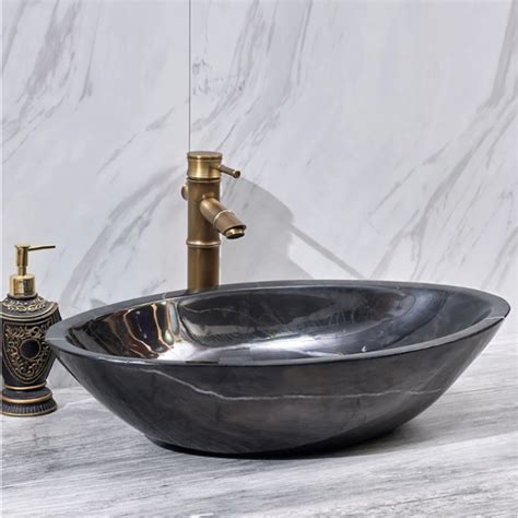 Buy 600380150mm Black Marble Stone Oval Above Counter Art Basin Mydeal