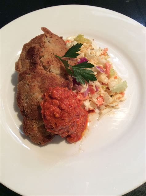 Chicken Schnitzel With Coleslaw Everyone Loves A Crumbed Schnitzel