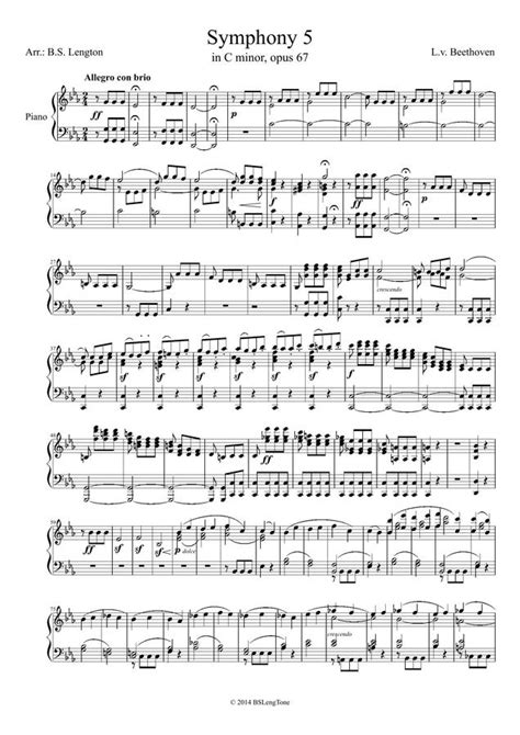 악보 Lvbeethoven 베토벤 Symphony No5 운명교향곡 피아노 Ver By Bs Lengton