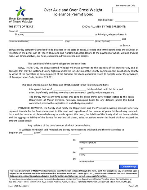 Form Dmv 1753 Over Axle And Over Gross Weight Tolerance Permit Bond