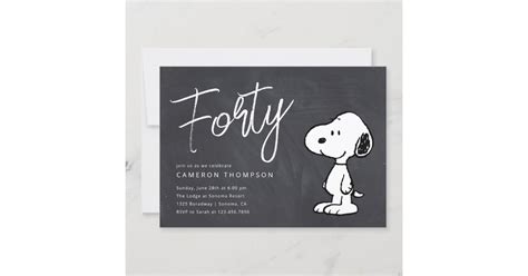 Peanuts Snoopy Chalkboard 40th Birthday Invitation Zazzle