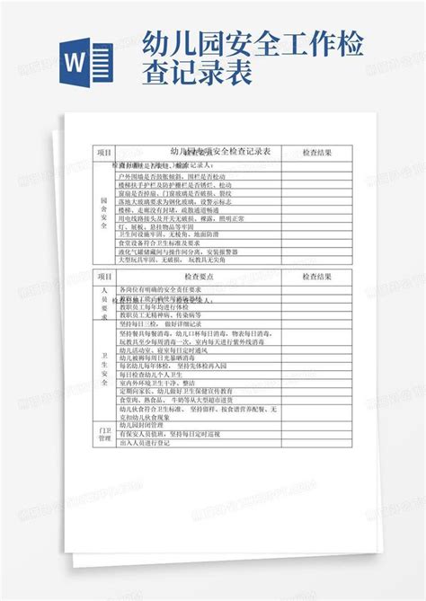 幼儿园专项安全检查记录表实用文档word模板下载编号qdppakyp熊猫办公