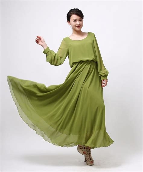 Sd65 2012 New Silk Chiffon Round Neck Long Sleeve Maxi Dress Full