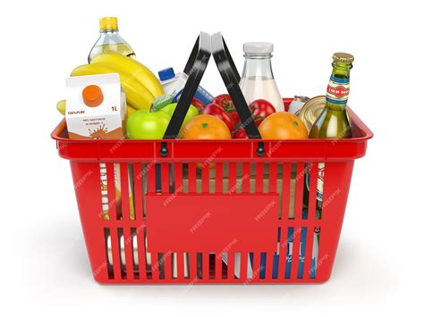 Корзина для покупок с разнообразными продуктовыми продуктами | Премиум Фото
