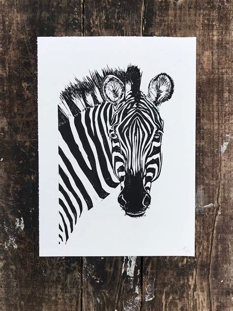 Linocut Print Of A Zebra Original Artwork Hand Carved And Etsy