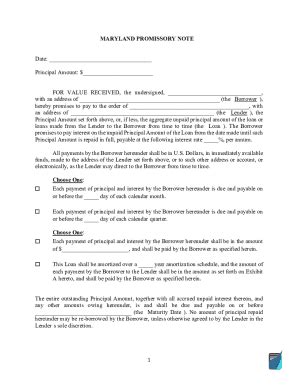 Fillable Online Maryland Promissory Note Form Maryland Promissory Note