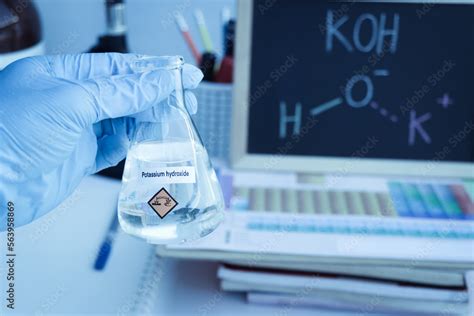 potassium hydroxide and symbol structural formula chemical Stock Photo ...