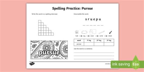 Pursue Spelling Practice Worksheet Professor Feito