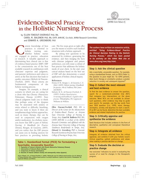 Pdf Evidence Based Practice In The Holistic Nursing Process