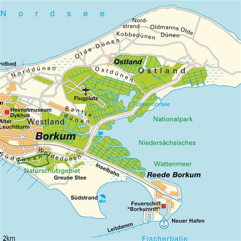 Island map Borkum, Germany. Maps and directions at hot-map.