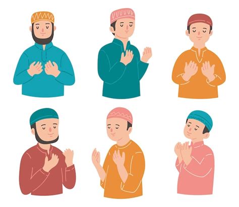 Premium Vector Moslem Man Praying Flat Style Illustration